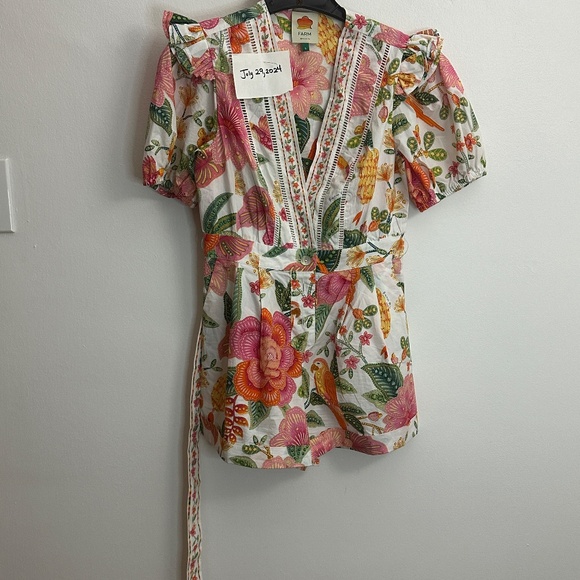 Farm Rio Off White Macaw Bloom Romper size Small - Picture 4 of 5
